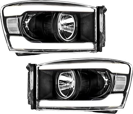 KAX LED DRL Headlight Assembly Fit for 2007-2008 Ram 1500, 2007-2009 Ram 2500/Ram 3500, Headlamp Replacement Pair with Daytime Running Light Black Housing Clear Lens