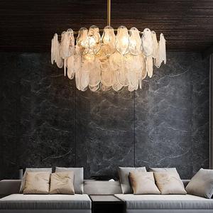 LOVEDIMA Chandelier Gold Multi-Tier Lantern Pendant Lighting, Cloud Glass Entryway Chandeliers for Foyer Hanging Ceiling Light Fixtures (8-Light)