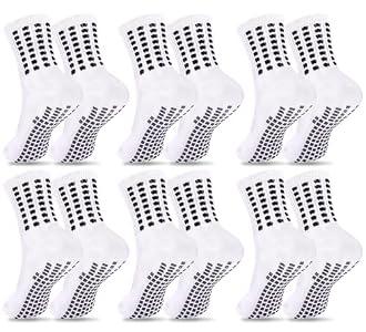 Duufin 6 Pairs White Grip Socks Soccer Youth Grippy Sports Athletic Football Grip Soccer Non Slip Socks for Youth Boys Girls 10-15 Years Old
