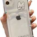 Casechics Compatible with iPhone Case,Cute Kawaii Cartoon Bunny Bear Clear Credit Card Slot Holder Wallet Transparent Corner Protection Soft Shockproof Cover Phone Case (Bunny,iPhone 14 Pro Max)