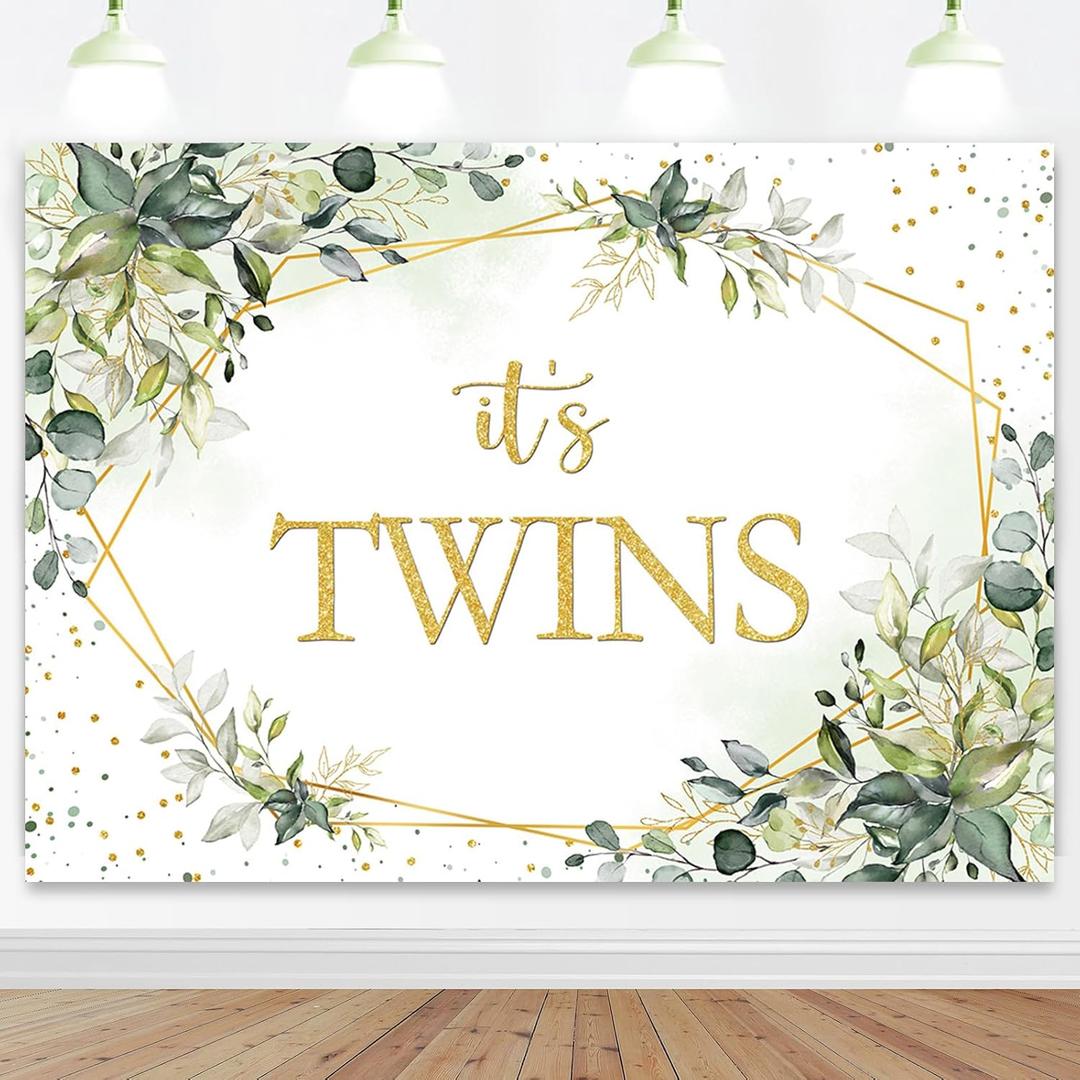 Mocsicka Greenery Twins Baby Shower Backdrop 7x5ft Eucalyptus Baby Shower Decorations Newborn Baby Party Background Photography Background