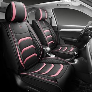 XYXY Leather Car Seat Covers, Faux Leatherette Automotive Vehicle Cushion Cover for Cars SUV Pick-up Truck Universal Fit Set for Auto Interior Accessories (Black-Pink)
