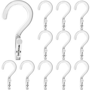 12pcs Laundry Hooks with Clips Plastic Hanger Closet Organize Clothes Hangers Pins Super Strong Hanger Clips for Bathroom Travel Portable,White