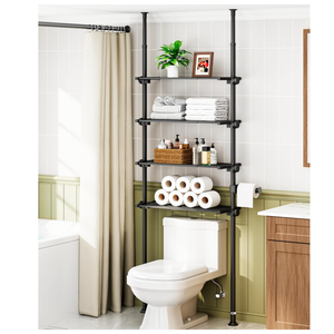 ALLZONE Adjustable Over The Toilet Storage Shelf, 4-Tier Ample Over Toilet Bathroom Organizer and Storage,Tension Mounted Above Toilet Storage Cabinet for Versatility, Fits 64-113 Inch Heights, White
