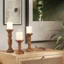 Rustic Wooden Pillar Candle Holders Set of 3, 12'' 9'' 6'' Farmhouse Wood Candle Stand for Table Centerpieces, Vintage Tall Candleholders Fireplace Mantel Decor for Living Room, Brown