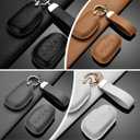 Key Fob Cover for Hyundai, Premium Leather Key Case Shell with Keychain for Hyundai Elantra GT Ioniq Sonata Tucson 4 Buttons (White)