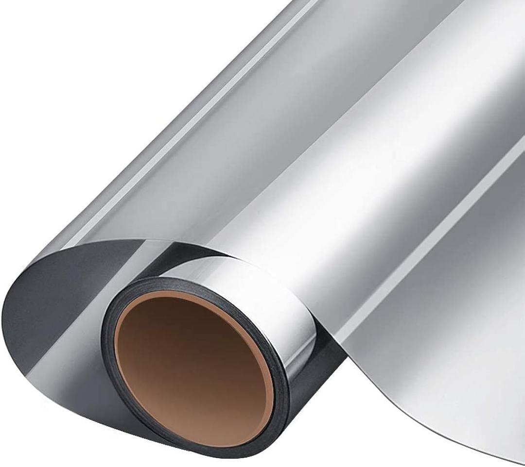 WPCTEV One Way Window Film Tint Daytime Pirivacy Mirror Glass Self-Adhesive Sun Blocking Heat Control Anti Uv DIY for Home Office Silver 11.8 Inch x 6.5 Feet