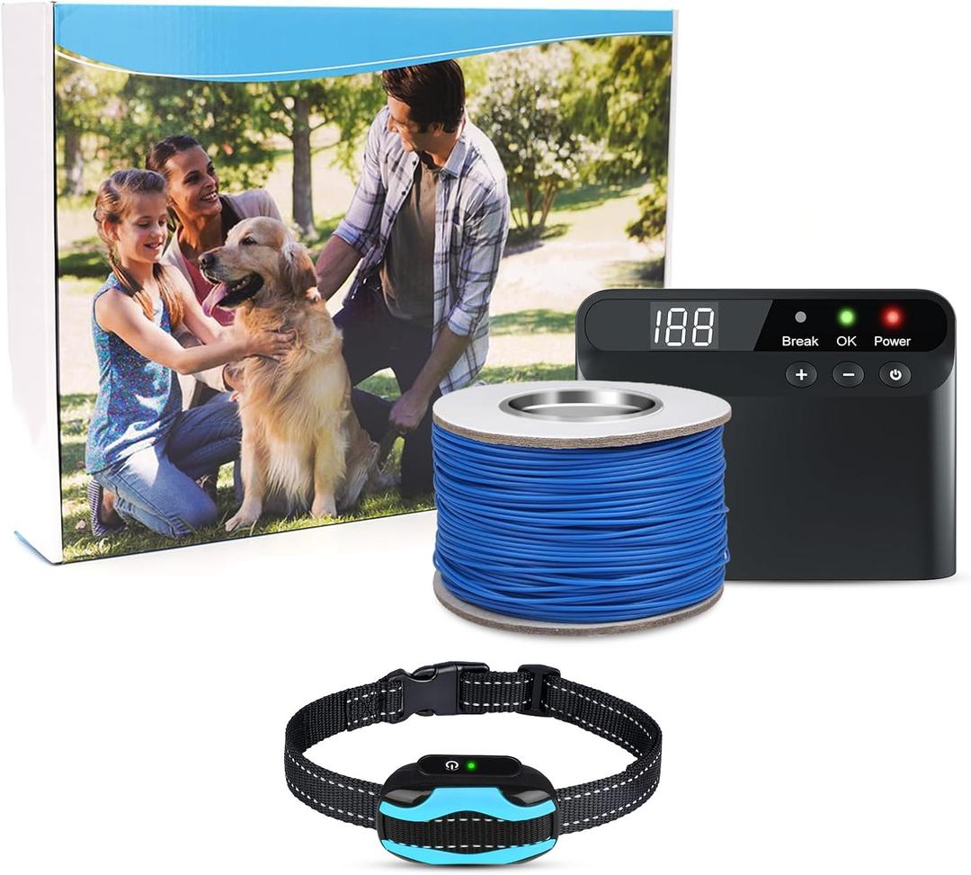 PcEoTllar Electric Fence for Dogs, Underground Dog Fence System, Rechargeable Upgraded Electric Dog Fence, 1 Waterproof Collar Receivers, with 656Ft Underground/Aboveground Boundary