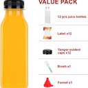 YULEER Plastic Juice Bottles with Caps 12PCS 12OZ Reusable Juice Bottles with Leakproof Lids, Brush, Funnel & Labels Clear Juice Containers for Juicing, Smoothies and Homemade Beverages