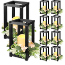 Hushee 12 Pcs Wooden Wedding Lantern Centerpiece Integrated Holders with Candles and Wreaths Rustic Wooden Candle Lantern Decor for Wedding Party Table Valentine Decor (Black)
