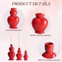 WDS WONDROUS Taper Candle Holder Set of 3 - Valentine's Day Candlestick Holders Wedding Decor, Red Heart Ceramic Candle Sticks Holders for Table Farmhouse Decor Romantic Housewarming Gift