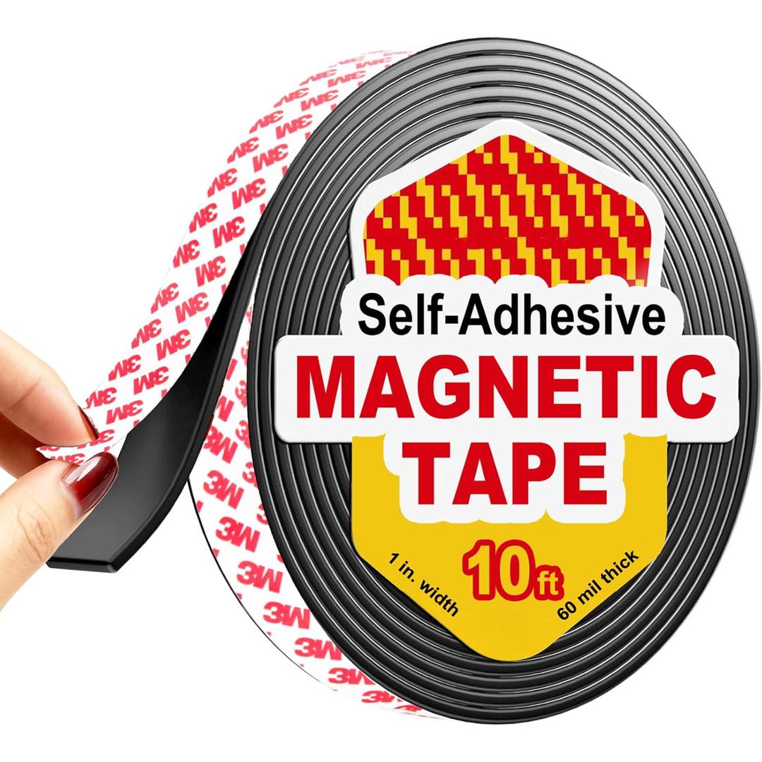 Sticky Magnetic Tape Roll (1in x10ft) - Flexible Magnet Strip with Adhesive Backing for Crafts, Kitchen, Whiteboards, Fridge, DIY Organization