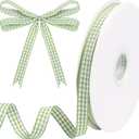 Sage Green Gingham Ribbon for Gift Wrapping, Sage Green and White Classic Checkered Plaid Buffalo Ribbon for Crafts Flower Bouquet Christmas Wedding Birthday Decoration 3/8 inch x 50 Yards