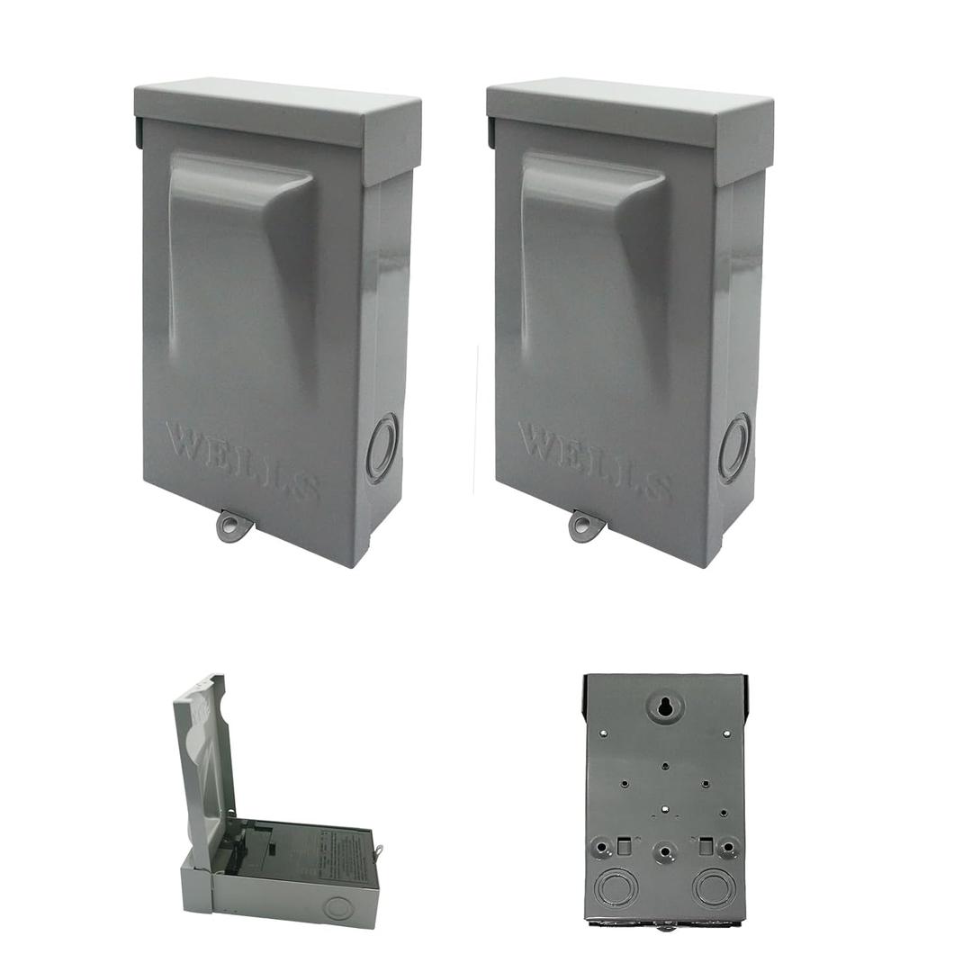 Wells 2 Pack AC Disconnect Box 60AMP 120/240VAC Non-Fuse Disconnect Outdoor Waterproof Disconnect Metal Box Pull Out Switch for Home and Light Commercial Air Conditioning