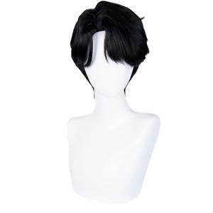 Short Black Anime Cosplay Wig with Bangs Men's Black Side Part Wigs for Halloween Party Unisex Costumes