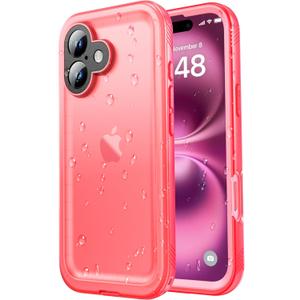 SPORTLINK for iPhone 16 Waterproof Case - Shockproof Dustproof Case with Built-in Clear Screen Protector, Full Body Heavy Duty Sealed Protective Cover for i Phone 16 6.1" Pink
