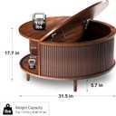 Round Coffee Table, 31.5" Fluted Center Table with Storage, Lift-Top Coffee Table with Adjustable Footpads, Sliding Door, Mid-Century Modern Center Table for Living Room, Small Space, (Walnut)