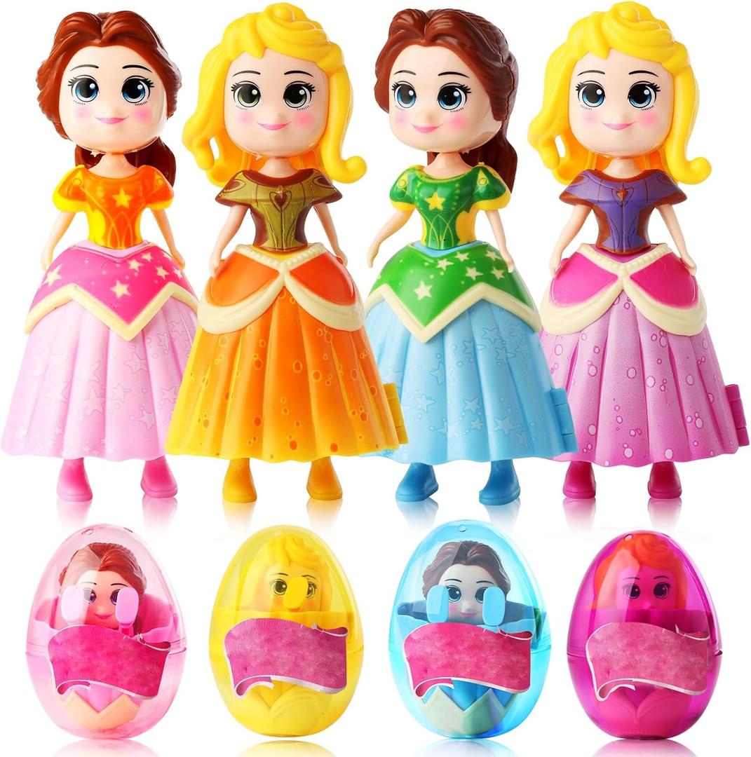 xutengy 4 Pack Easter Basket Essentials Fillers Gifts Jumbo Princess EggsDeformation Prefilled Deformation Toys for Kids Toddler Boys Girls