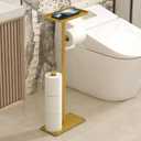 2 x Modern Bathroom Toilet Paper Holder Stand with Storage Shelf, Gold Metal, 23.2 Inch Height, 4-Roll Storage, Freestanding Design