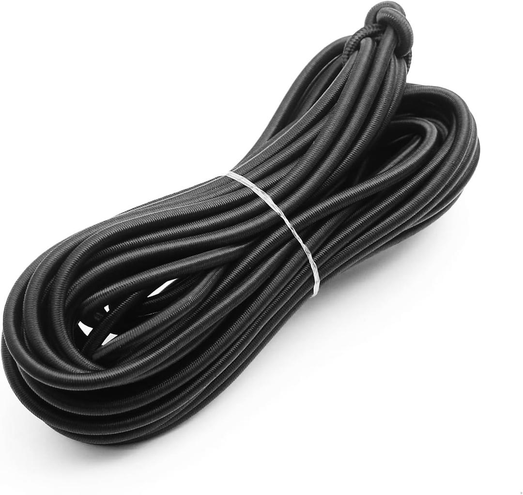 Baiann 1/4 Inch Elastic Bungee Cord Shock Marine Grade Black 30FT Bungee Kayak Stretch String Rope for DIY Projects- UV and Weather Resistant Elastic Cord, Long-Lasting Stretch Round Elastic String