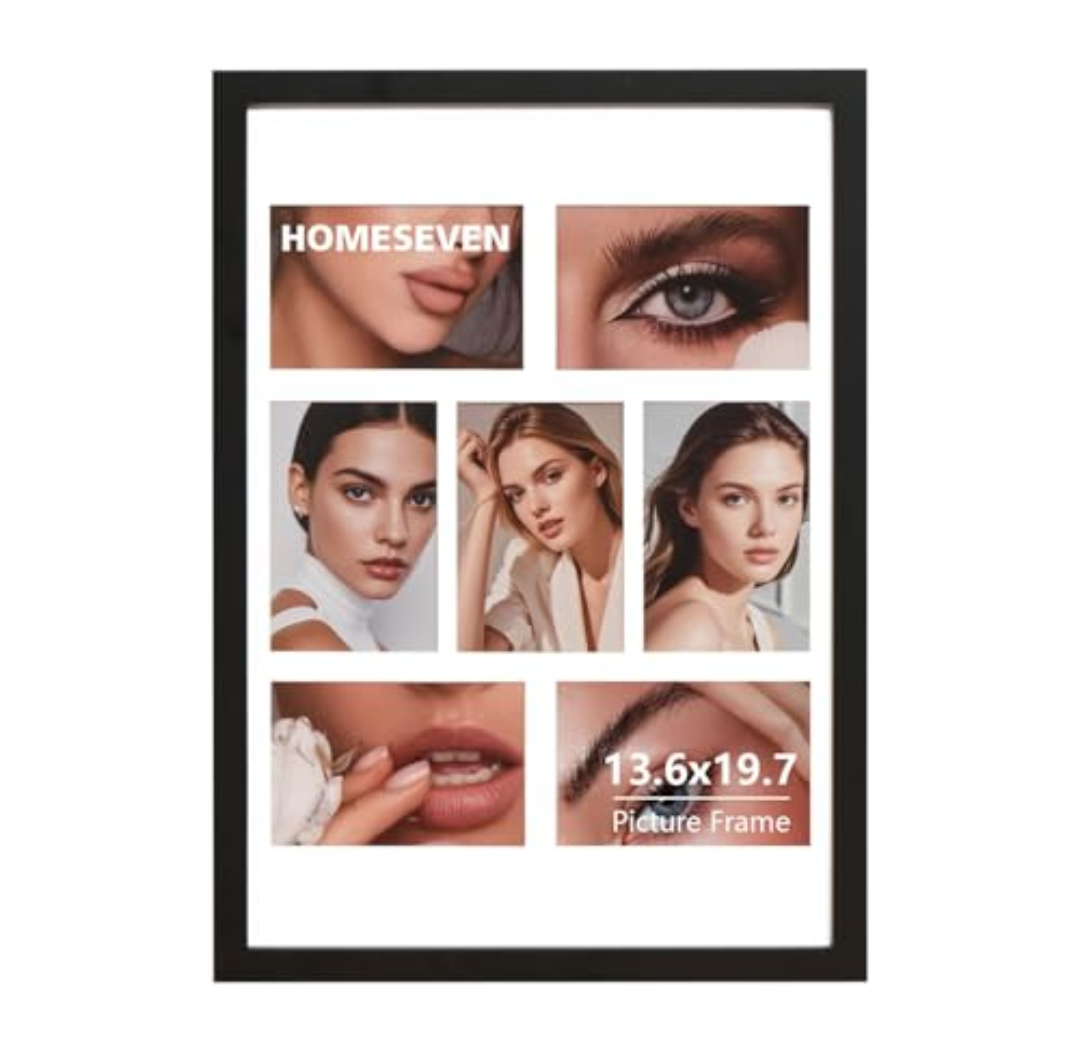 13.6x19.7 frame, 13.6x19.7 Inch Wooden Picture Frames 13.6x19.7 Poster Frame - White Mat - Fits Seven 4x6 Photos/Pictures Solid Wood Photo Frames For Wall or Tabletop Decor For Home Gifts (Black)
