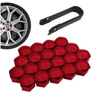 Lug Nut Covers, 17mm Wheel Lug Nut Covers Caps with Removal Tool, Wheel Center Bolt Decoration, Universal for Cars, Trucks, SUVs (Red)