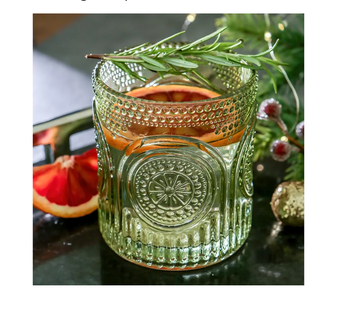 Kate Aspen Retro Arch Floral Green Drinking Glasses Set of 6-10 oz Vintage Beaded Glassware, Textured Water & Cocktail Cups, Holiday Drinkware, Christmas Gift Glass Set, Hostess or Holiday Gift 5 PCS