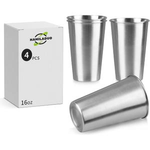4Pack 16 oz Stainless Steel Pint Cups,Stainless Steel Cup,Pint Cup Tumblerwater Tumbler,Stackable,Reusable,BPA Free, (4)