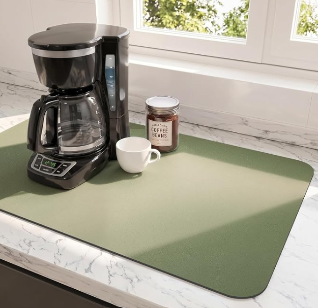 Ecotrim Coffee Mats for Coffee Bar Accessories, Green 17" x 31.5" | Absorbent Stain Hiding PU Leather Surface, Non-Slip Natural Rubber Backing, Quick Dry, For Espresso Machine & coffee station