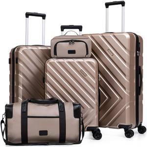 Luggage Sets 5 Piece, Suitcases with Wheels, ABS Hard Case Luggage with TSA Lock Spinner Wheels, Carry On Luggage Set(5 Piece Sets (20"/24"/28"/DB/TB)) (Champagne)