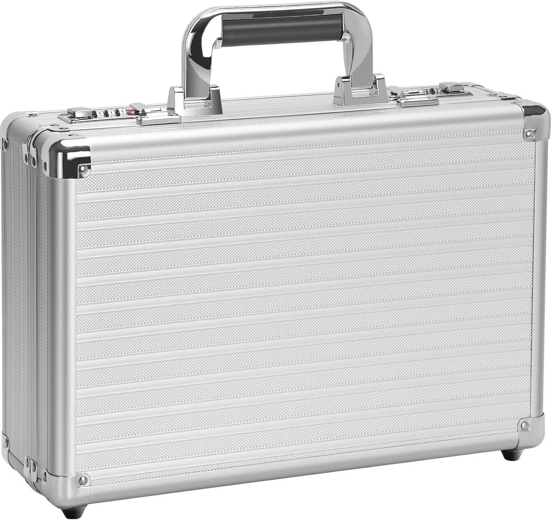 LOCKCURX Security Lock Boxes - 14.2 x 9.4 x 4.5 Inch Medium, Portable Locking Storage Totes with Dual Combination Locks, Medicine Lock Box, Lock Boxes for Personal Items, Cash & Briefcase - Silver