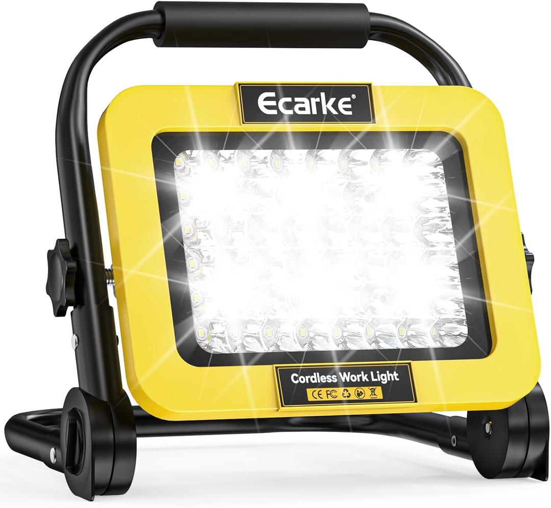 Ecarke 100W 10000LM LED Work Light Compatible with DeWALT 20V, 6000K Cordless Flood Light, Portable Led Lights for Outdoor & Indoor Job Site Car Inspection Workshop Garage Construction Site