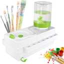 2026 Upgraded Paint Brush Cleaner Tool, Painting Station with Brush Washer for Kids, Acrylic Watercolor Paint Water Dispenser, Art Supplies Paintbrush Rinser for Artists (Green)