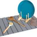 HavenMat Large Stone Dish Drying Mat (24x16) with Bamboo Rack & Brush | Quick-Dry Diatomite Counter Mat for Dishes, Glassware, Plants & Pets | Grey Kitchen Drying Stone (Grey)