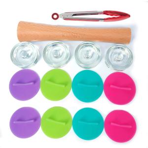 Mason Jar Fermentation Kit, Sauerkraut pounder + 4 Glass weight and 8 Fermentation Airlock Lids for Wide Mouth Mason Jars Excluding steel rings and bottles(AirLock+Glass weight+pounder)