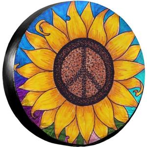 Peace Sign Sunflower Spare Tire Cover,Universal Wheel Tire Cover for Trailer, RV, SUV, Truck,Camper and Many Vehicle,Weatherproof Tire Protectors15 inch for Diameter 27"-29"