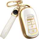Lucrum Compatible with Honda Key Fob Cover & Leather Keychain - TPU Keyfob Case for Accord Civic CR-V HR-V Pilot Ridgeline, For 5 Button Remote (2022-2026) - White and Gold