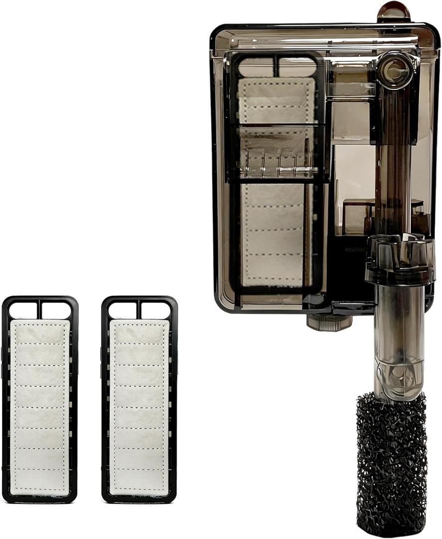 Compact Hang-On Back Aquarium Filter 53 GPH for Up to 10 Gallons Fish Tank USB Powered HOB Filter with Surface Skimmer, Adjustable Flow, Replaceable Media & Fish-Safe Intake