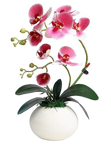 Forlaoers Modern 17" Pink Artificial Orchid Faux Flowers in vase Fake Plant Floral Arrangements Table Centerpieces for Dining Room Home Office Bathroom Decorations Indoor Farmhouse Wedding Decor