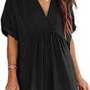 Minclouse Women's Babydoll Short Sleeve Tunic Dress V Neck Cute Casual Loose Dresses Size Large