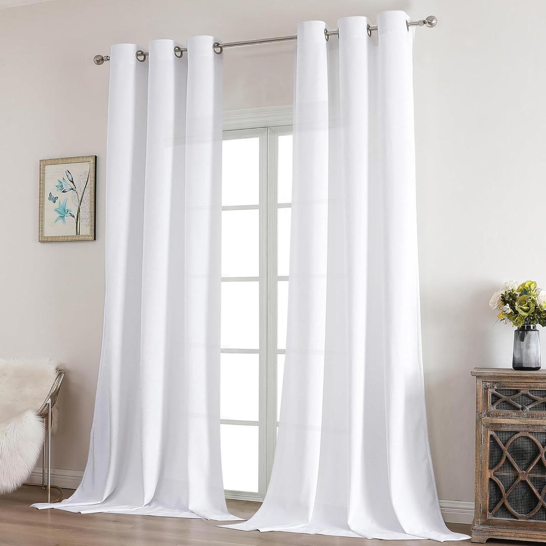 OVZME Ian White Velvet Curtains 96 Inches Long 2 Panels - Thermal Insulated Room Darkening Grommet Window Curtains, Elegant Privacy Protect Drapes for Bedroom Living Room, W42 x L96 inches
