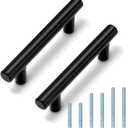 Probrico 10 Pack 2.5" Hole Center Kitchen Cabinet Handles, Euro T Bar Black Drawer Pulls Cabinet Pulls, Stainless Steel Cupboard Dresser Handles, 4" Length