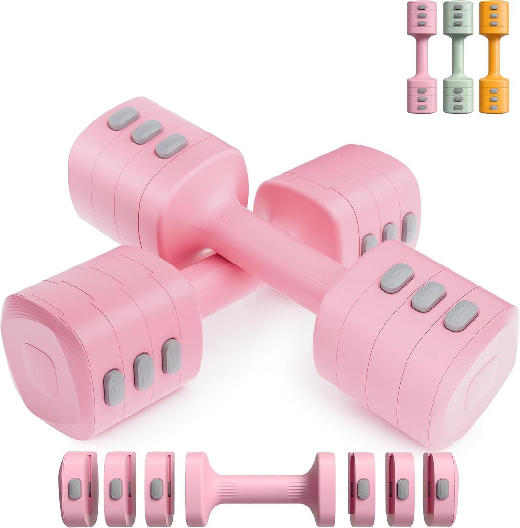 Adjustable Dumbbell Set of 2, 4 in 1 Free Weights with Fast Adjustment, Each 2.2lb/ 3.3lb/ 4.4lb/ 5.5lb Hand Weights Set for Home Gym & Outdoor Exercise Training