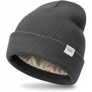 Satin Lined Beanie for Women Men, 3-Layer Warm Slouchy Winter Hat, Valentines Day Gifts for Him Her, Gift Box Card Included