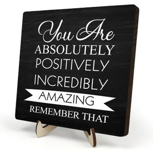 Inspirational Wooden Sign -You Are Absolutely Positively- Positive Reminder - Motivational Wood Plaque With A Support Frame - Home & Office Inspirational Gifts For Women,Men Desk Decor & Accessories5.9 x 5.9inches, 5.9 x 5.9 x 0.32Inches