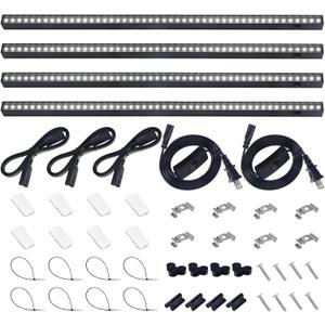 Barrina T5 Grow Lights for Indoor Plants, 2FT 5000K Full Spectrum LED Grow Light with Black Cover, T5 Grow Light Strip, Under Cabinet Plant Light with Switch Cord, Linkable, Plug and Play, 4 Packs