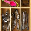 Frcctre Bamboo Utensil Caddy Organizer, 8 Compartments Large Paper Plate Holder, Adjustable Utensil Holder Silverware Cutlery Organizer for Plate Cup Fork Spoon Napkin, 16" L x 13" W x 5.5" H