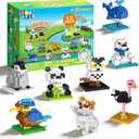 Mini Animal Building Blocks 12 Pack, No Duplicates, Individually Boxed with Instructions, Party Favors for Kids 6-12, Classroom Prizes & Prize Box Rewards, Goodie Bag Stuffers, Easter Egg Fillers
