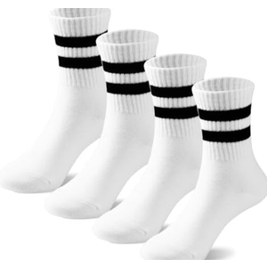 Pack of 2 BONANGEL BONNAGEL Kids Athletic Crew Socks Boys Girls White Black Dress Socks Cotton School Uniform Socks 4Pairs, 6-8 Years, Whitestripe