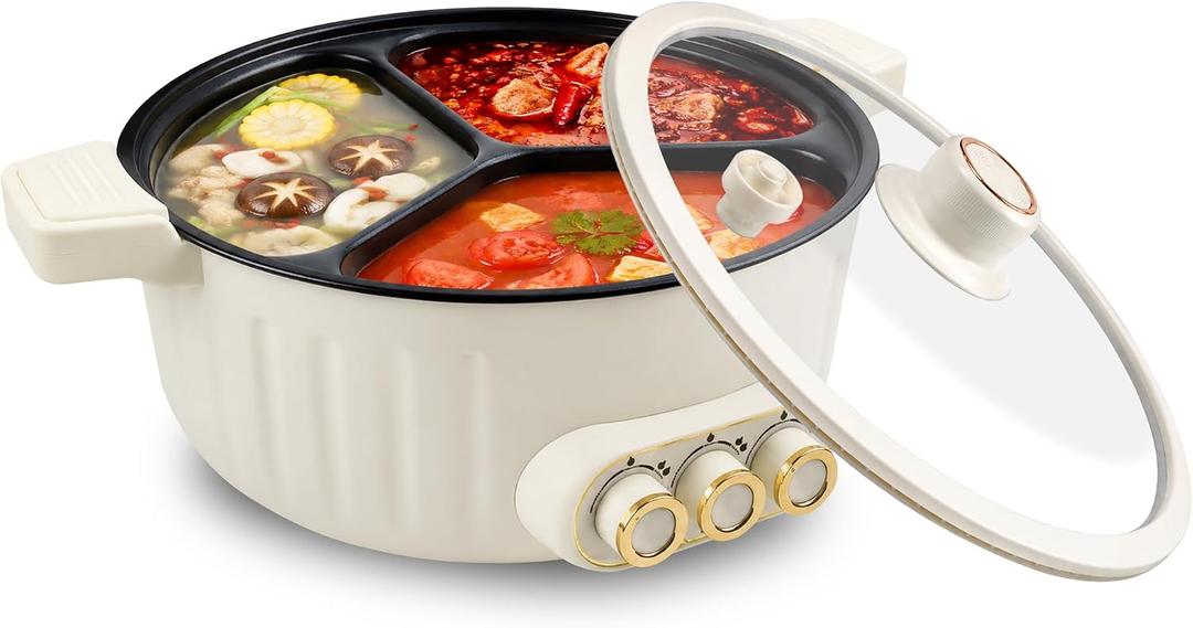 5Qt Hot Pot Electric, 3 Compartment, Separate Temperature Control Hot Pot